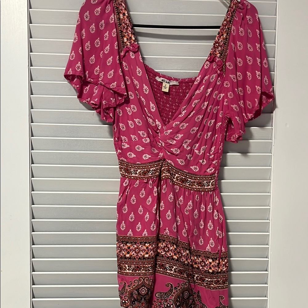 Pink Bohemian Romper Dress with Paisley Print